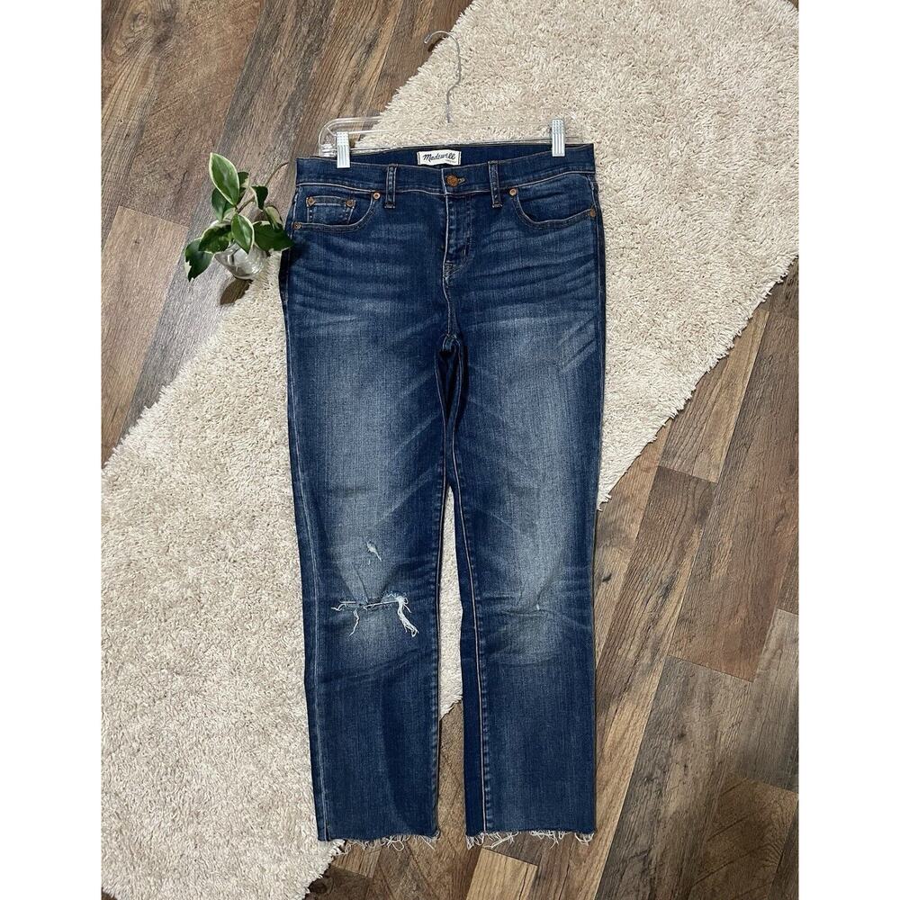 Madewell Size 29 Medium Wash Distressed Raw Hem Alley Straight Cropped Jeans